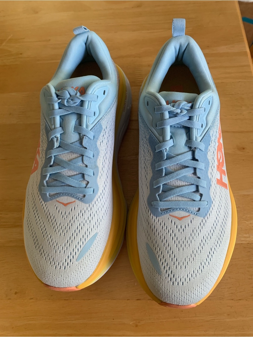 Hoka Bondi 8 Women's Light Blue and Peach Running Shoes